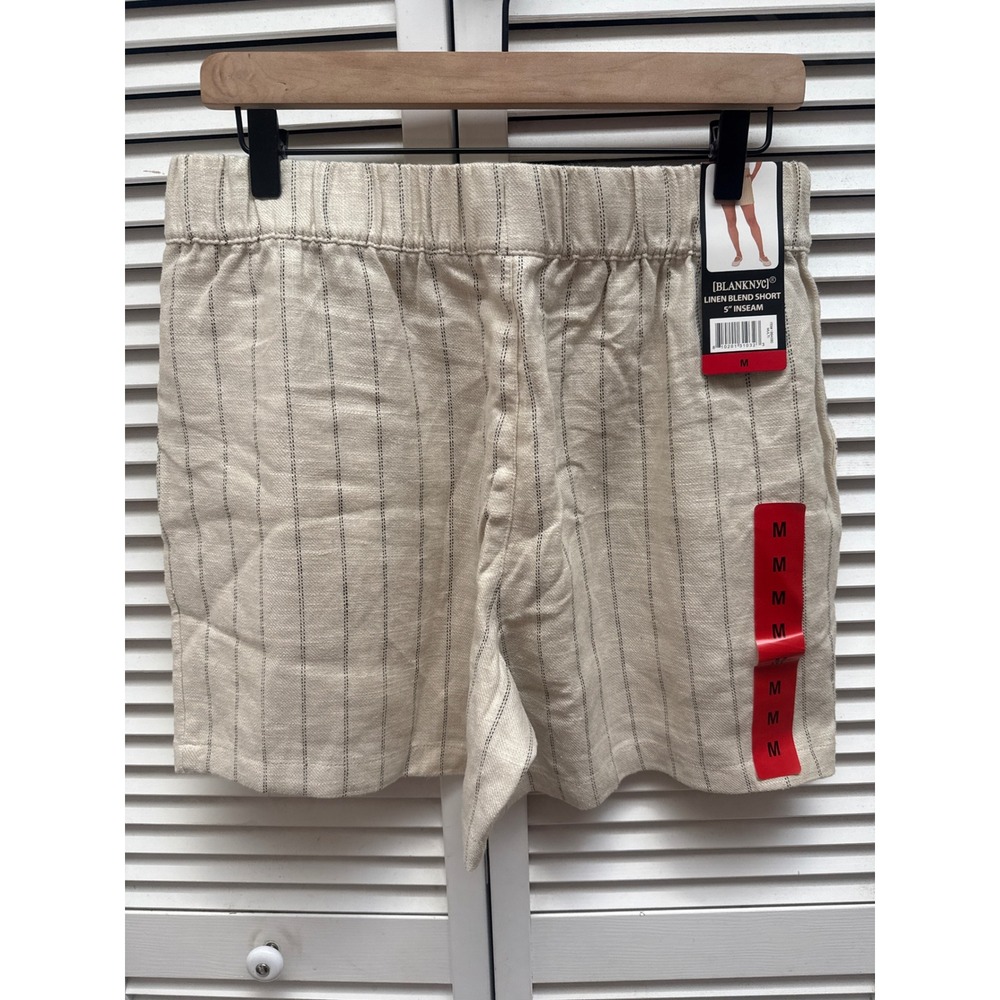 Blank NYC Linen Blend Pinstripe Shorts Black Elastic Waist 5" Inseam Medium